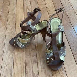 H&M Strappy Heel. Snakeskin print and studs.